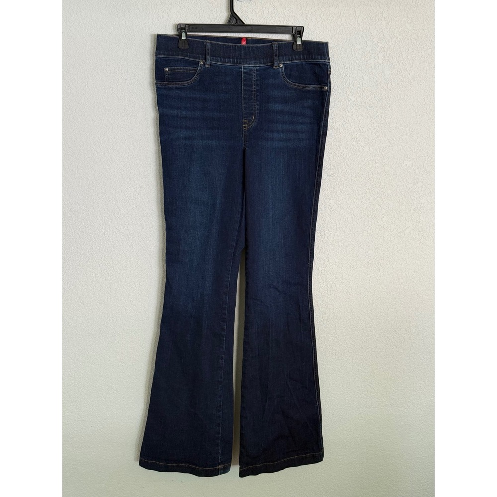 Spanx Womens Flare Jeans Dark Wash Pull On High Rise Denim Size Large L 20247R